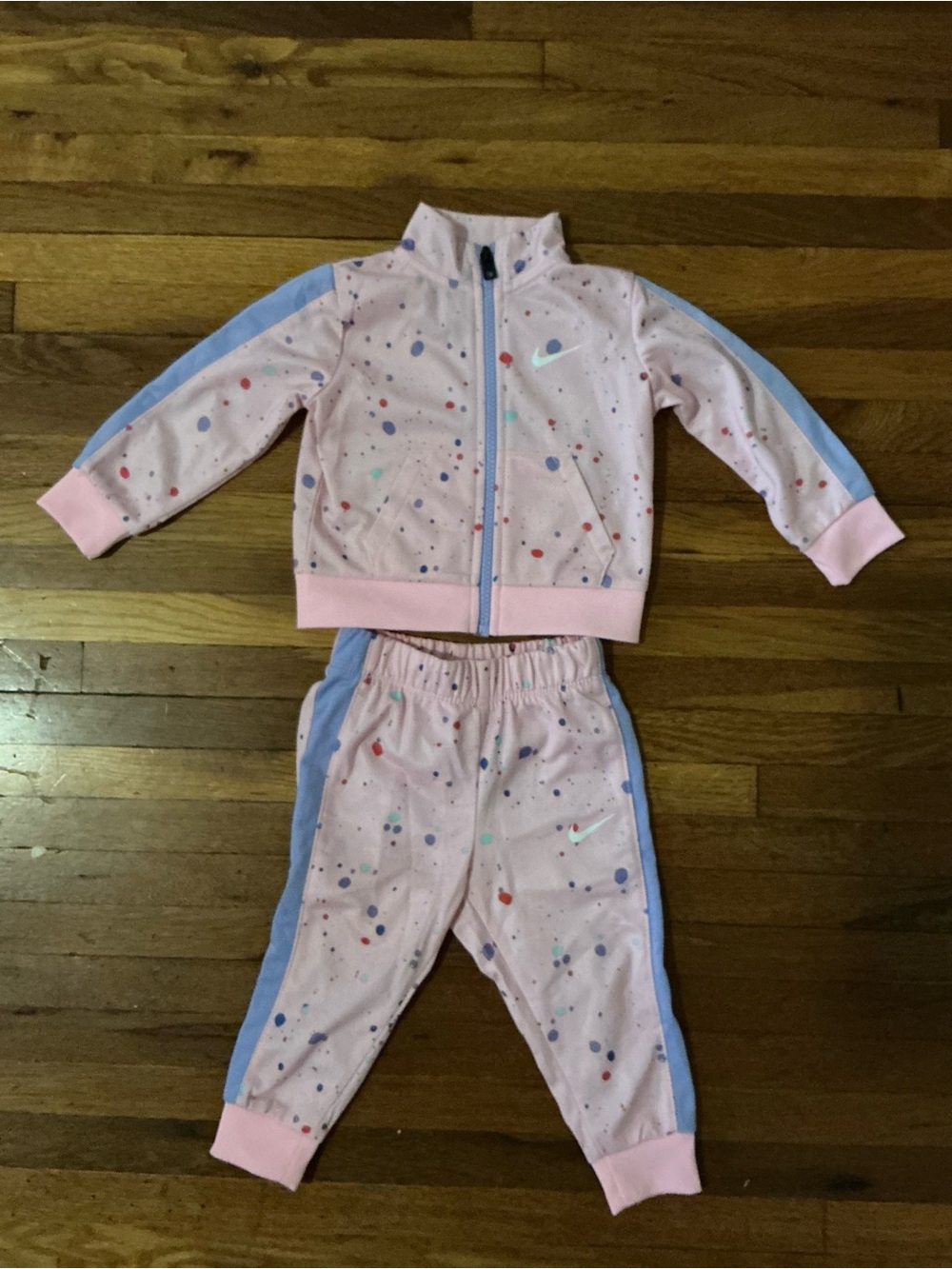 Nike Pink and Light Blue Splatter Zip Hoodie & Jogger Pajama Set
